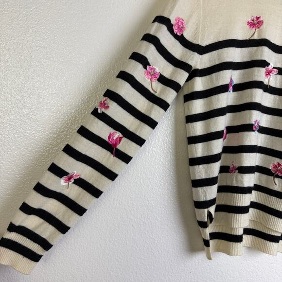 Marella Rita Sweater Womens Medium Cream Floral Embroidered Striped * - Picture 5 of 9